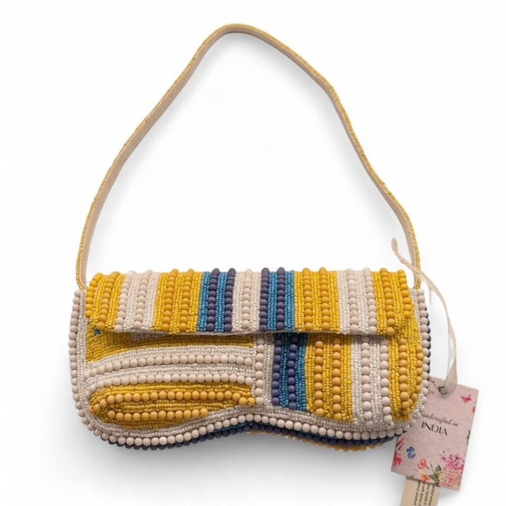 Viral beaded yellow/blue/white shoulder bag